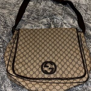 Gucci Beige and Dark Brown Logo Bag